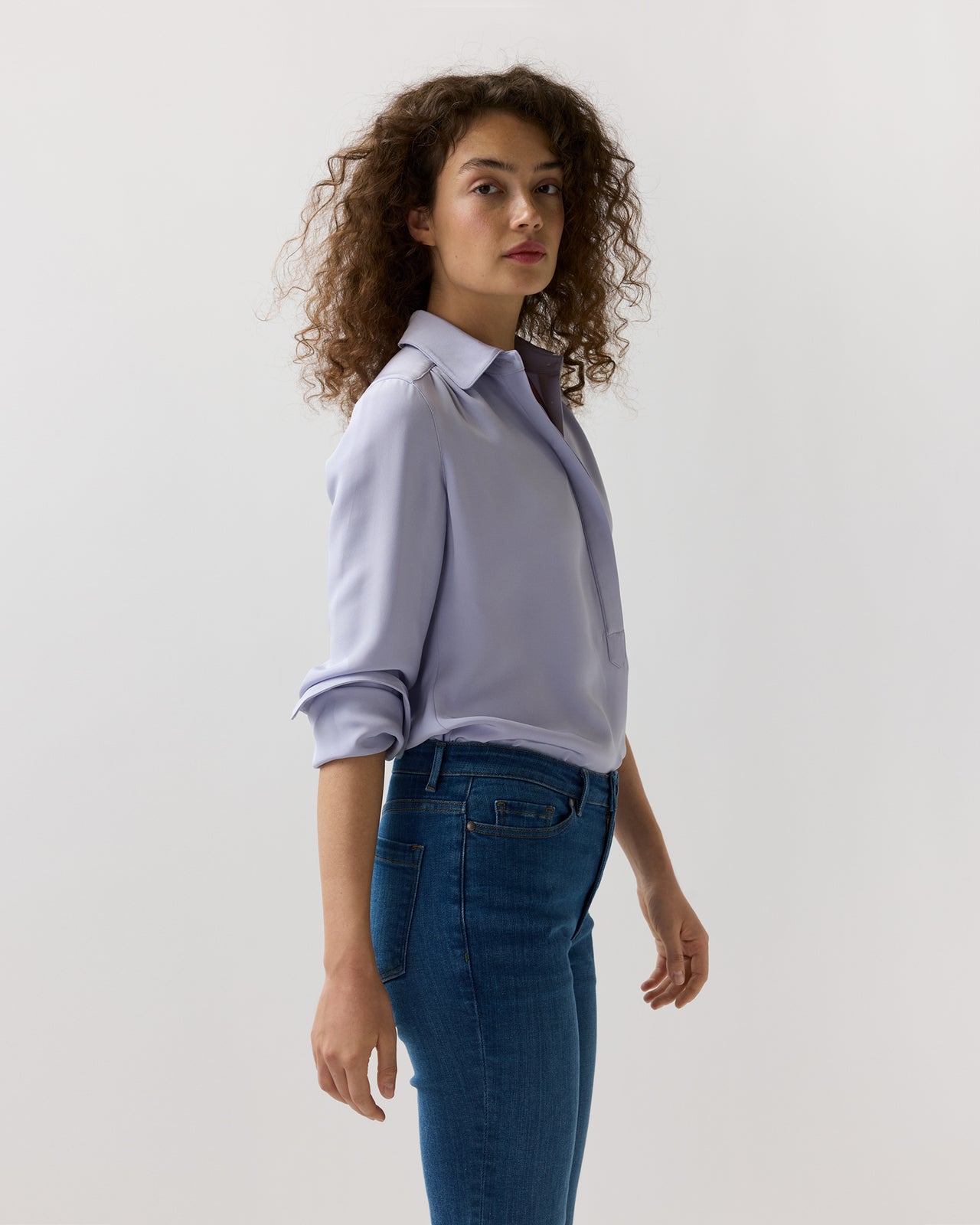 Natalia Blouse in Pale Lavender Silk Crepe De Chine