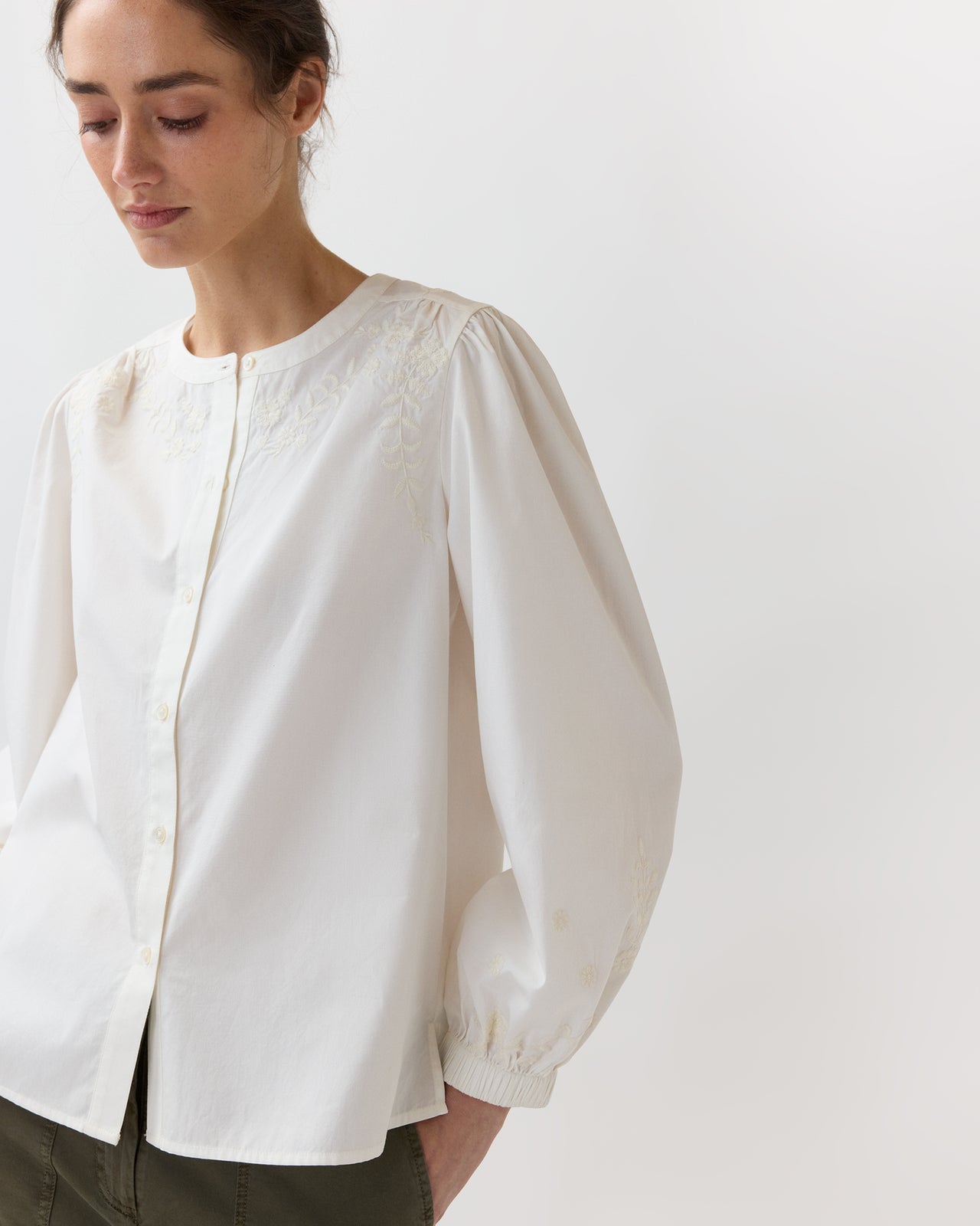 Nanette Blouse in Ivory Embroidered Poplin