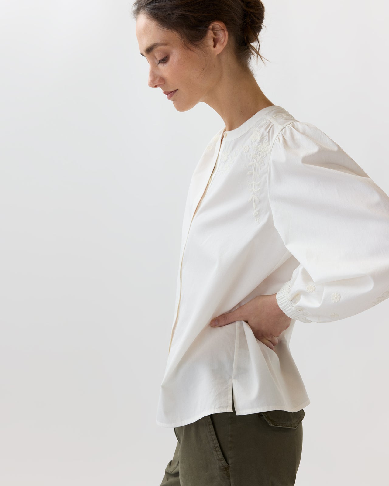 Nanette Blouse in Ivory Embroidered Poplin