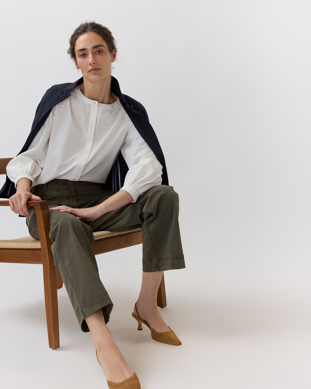 Nanette Blouse in Ivory Embroidered Poplin