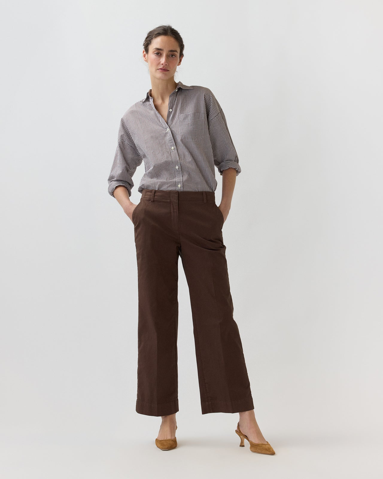 Frankie Cropped Pant in Chocolate Stretch Twill