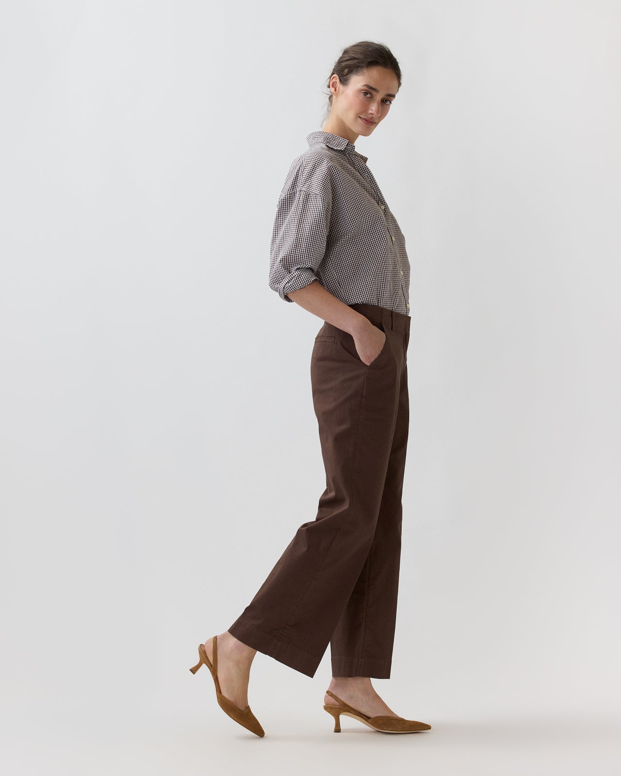 Frankie Cropped Pant in Chocolate Stretch Twill