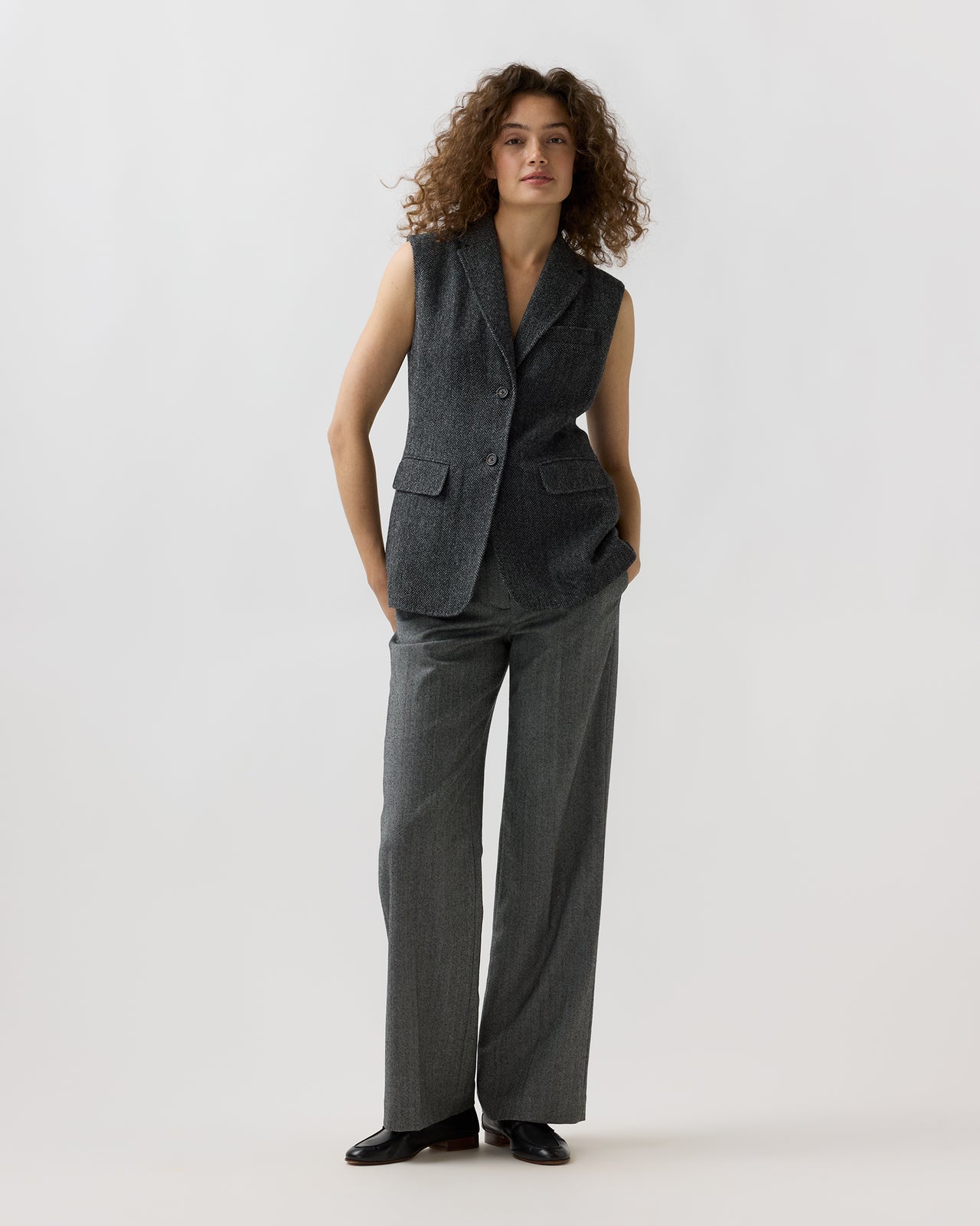 Channing Vest in Charcoal Wool Herringbone