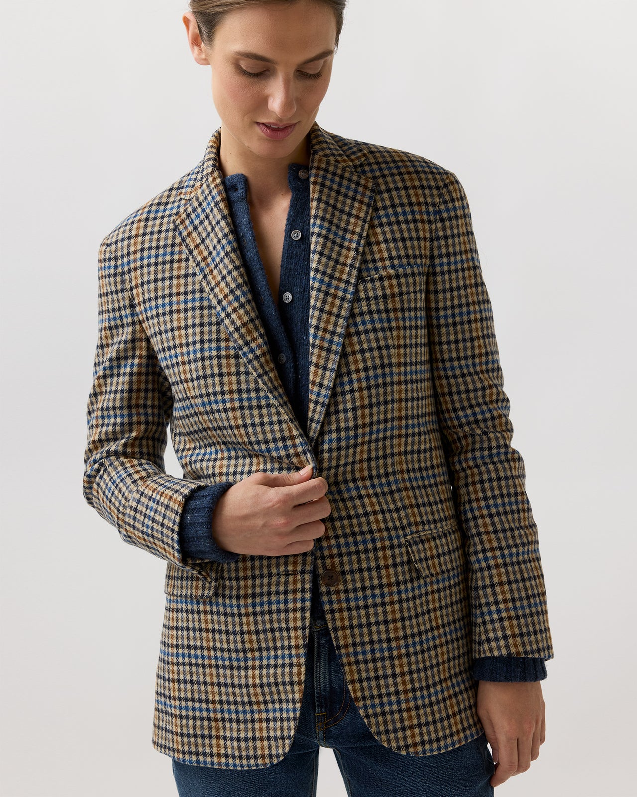 Boyfriend Jacket in Blue/Multi Check Wool