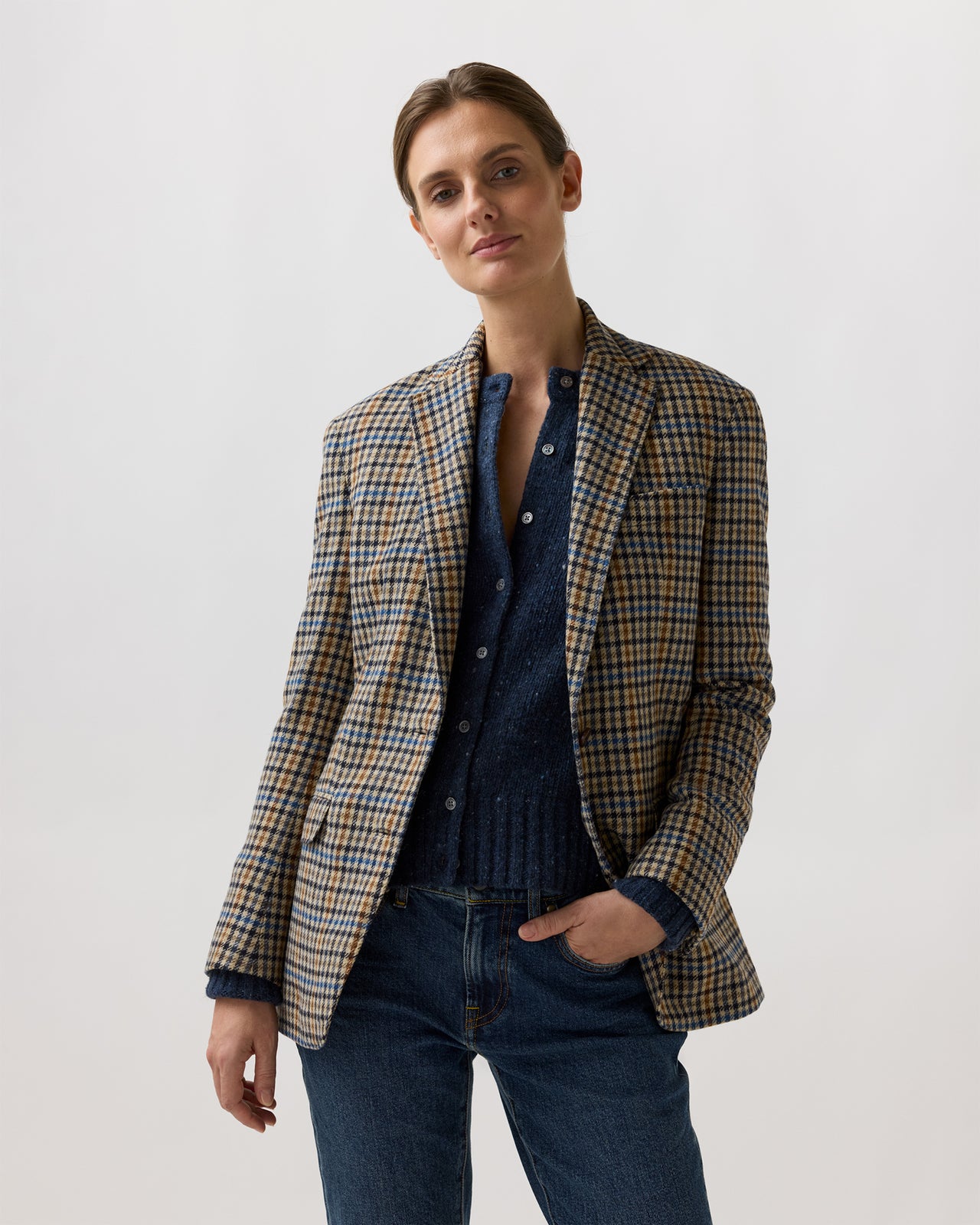Boyfriend Jacket in Blue/Multi Check Wool