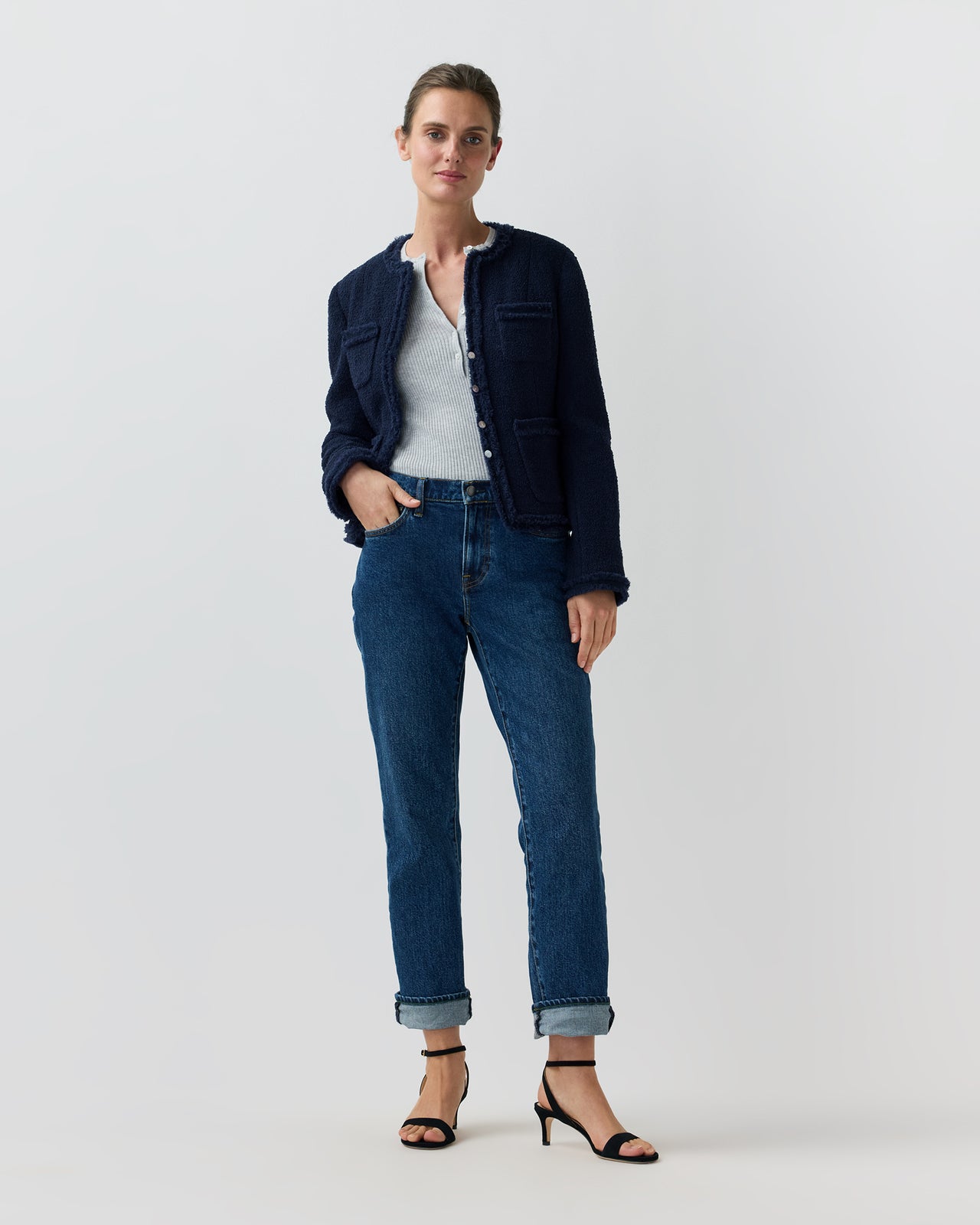 Essie Jacket in Navy Boucle Tweed