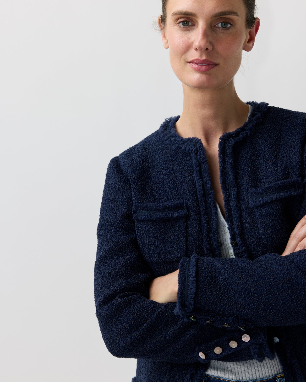 Essie Jacket in Navy Boucle Tweed