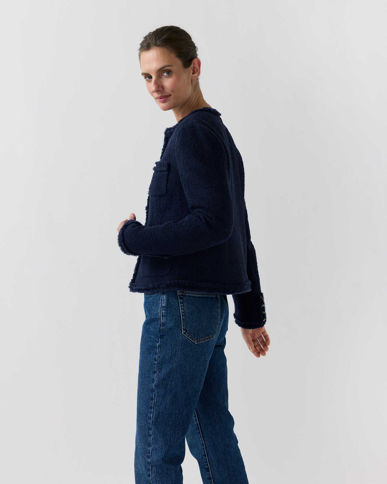 Essie Jacket in Navy Boucle Tweed