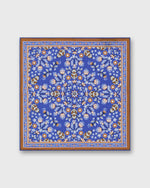 Load image into Gallery viewer, Hand-Rolled Silk/Cotton Print Pocket Square in Blue/Umber/Chalk Floral

