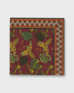 Load image into Gallery viewer, Hand-Rolled Cotton Print Pocket Square in Berry/Orange Tropical Bird
