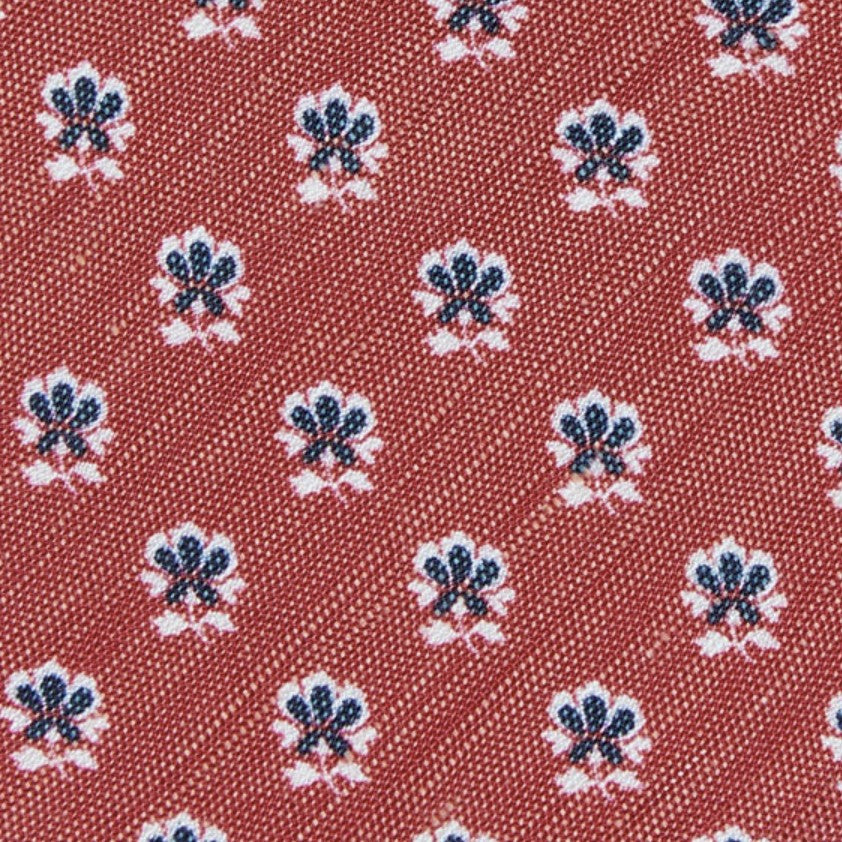 Silk/Linen Print Tie in Red/Midnight/Chalk Flower