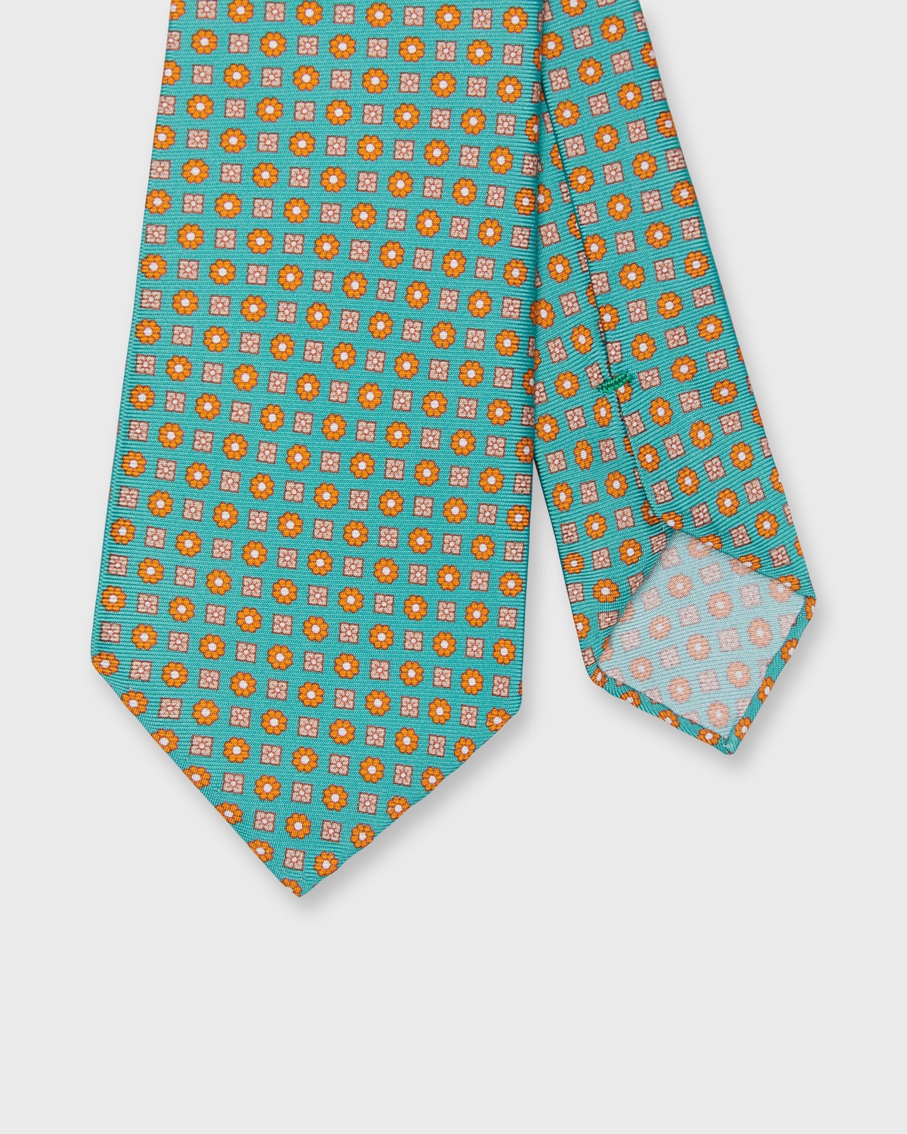 Silk Print Tie in Lovat/Orange Foulard