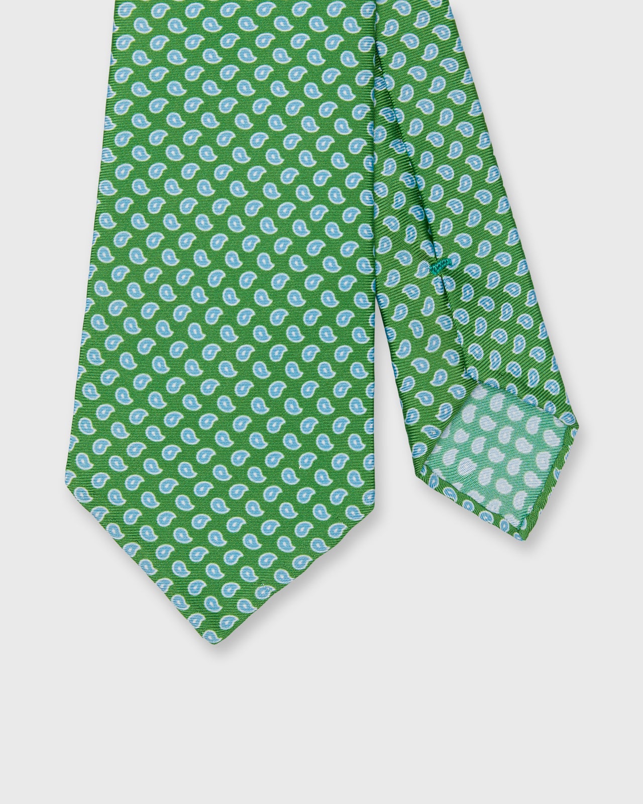 Silk Print Tie in Green/Sky Paisley