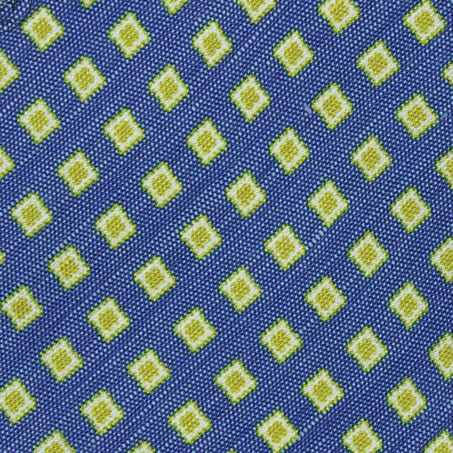 Silk/Linen Print Tie in Marine/Yellow Square