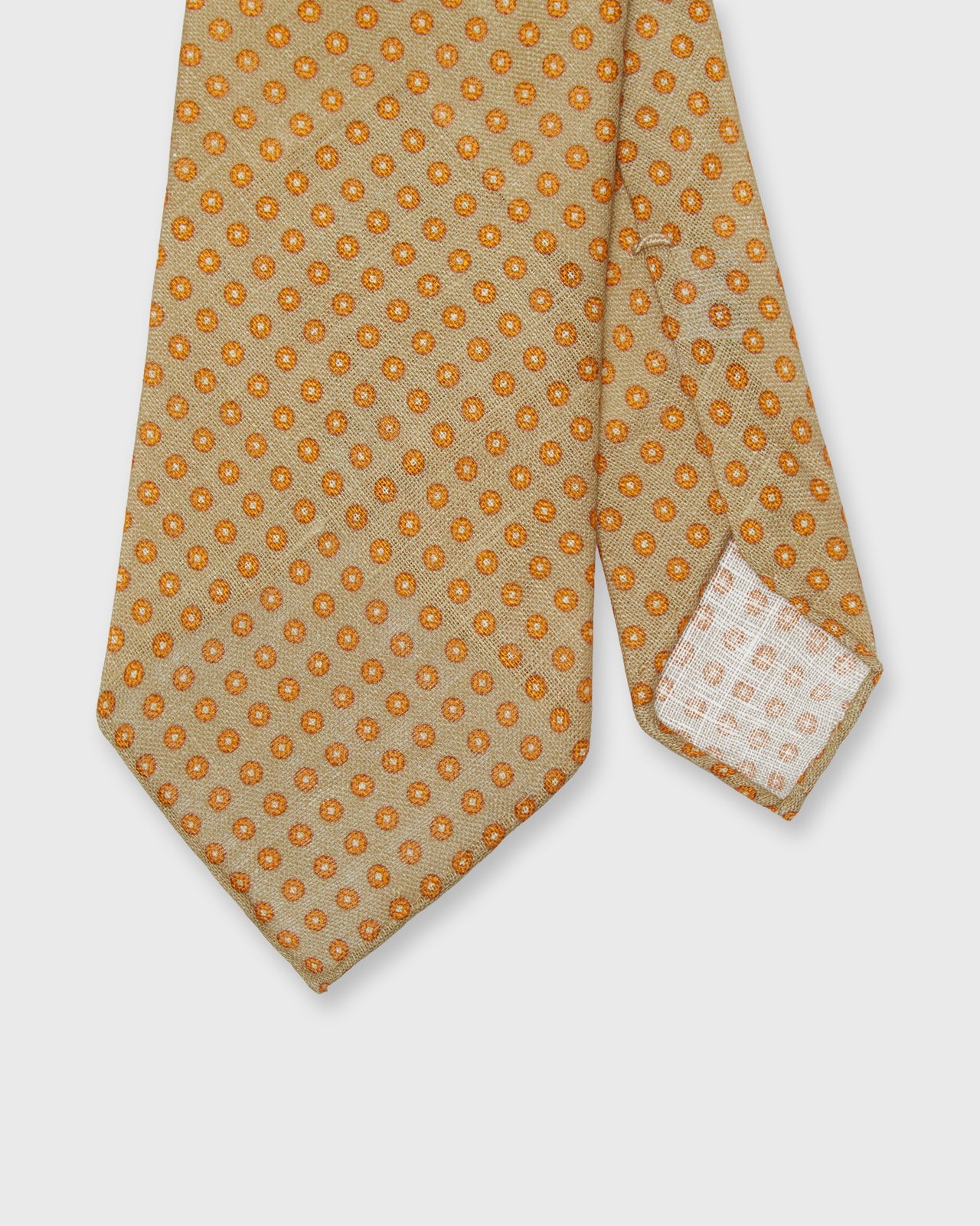 Linen Print Tie in Khaki/Orange Circle