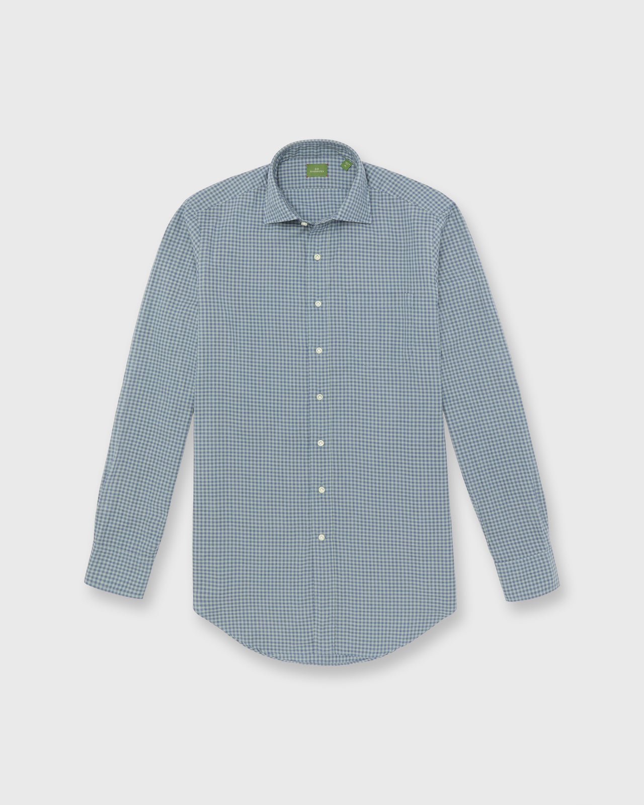 Otto Handmade Sport Shirt in Blue/Sage Gingham Brushed Twill