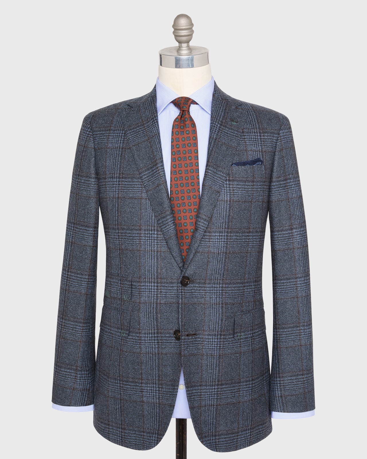 Virgil No. 4 Jacket in Blue/Navy/Brown Glen Plaid Brushed Sharkskin