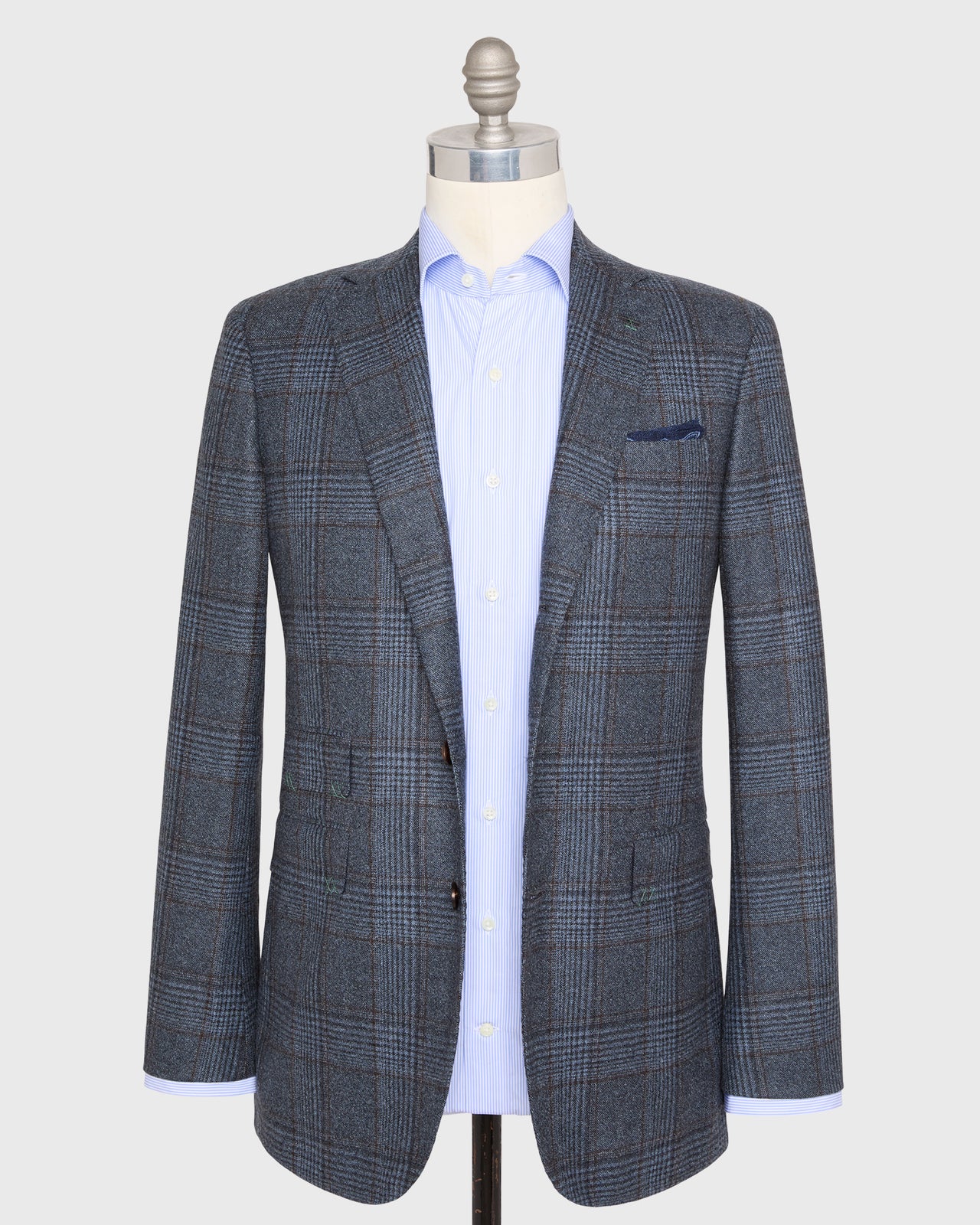 Virgil No. 4 Jacket in Blue/Navy/Brown Glen Plaid Brushed Sharkskin