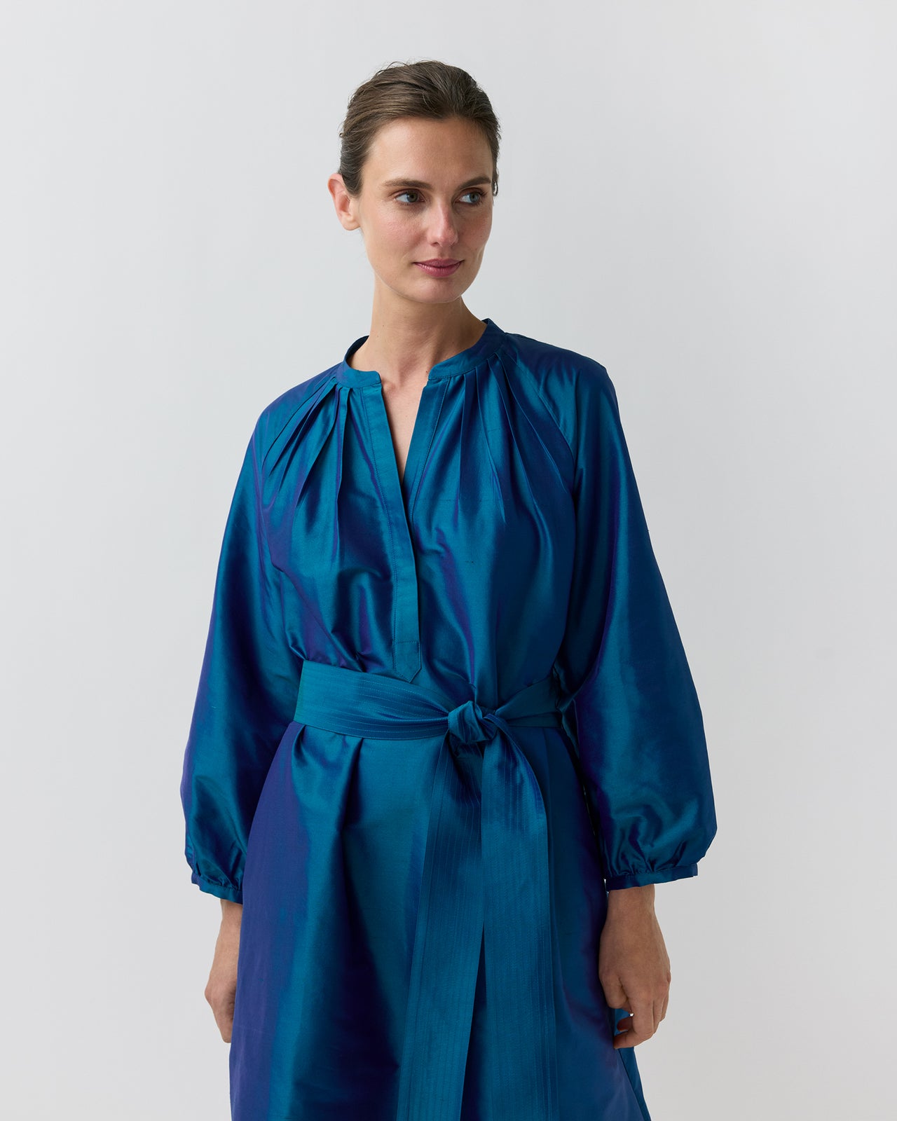 Sienna Midi Dress in Marine Silk Shantung