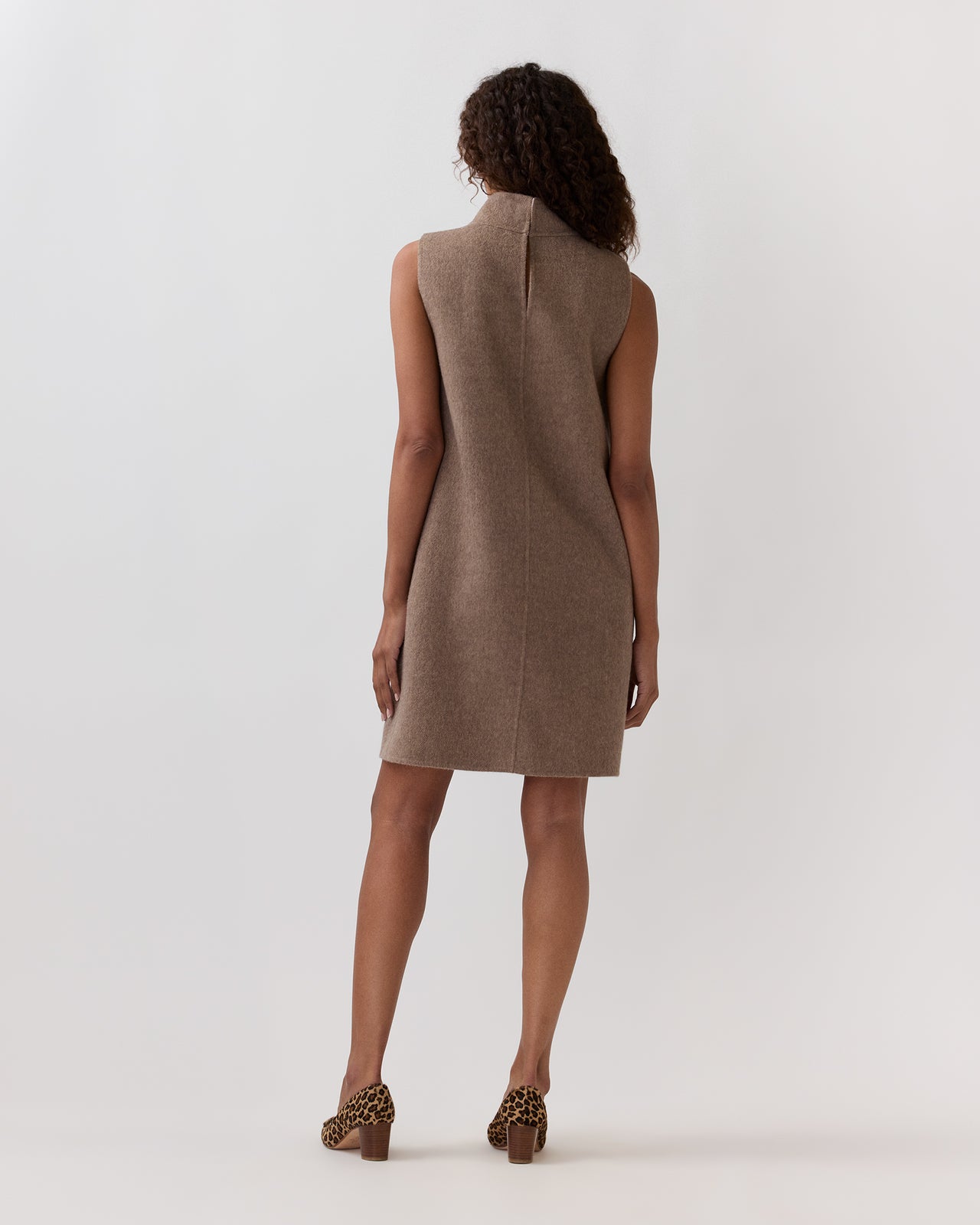 Reversible Sleeveless Ana Dress in Mink/Light Pink Double-Faced Melton