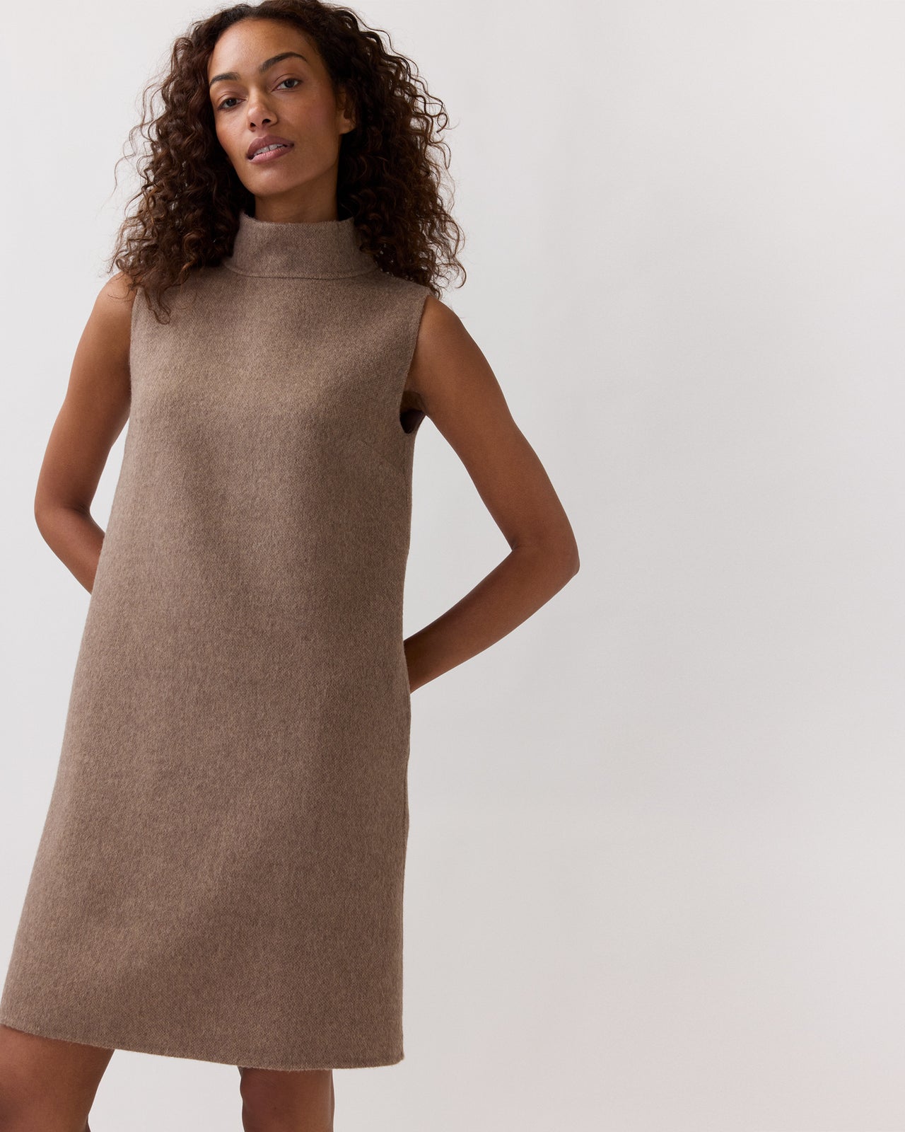 Reversible Sleeveless Ana Dress in Mink/Light Pink Double-Faced Melton