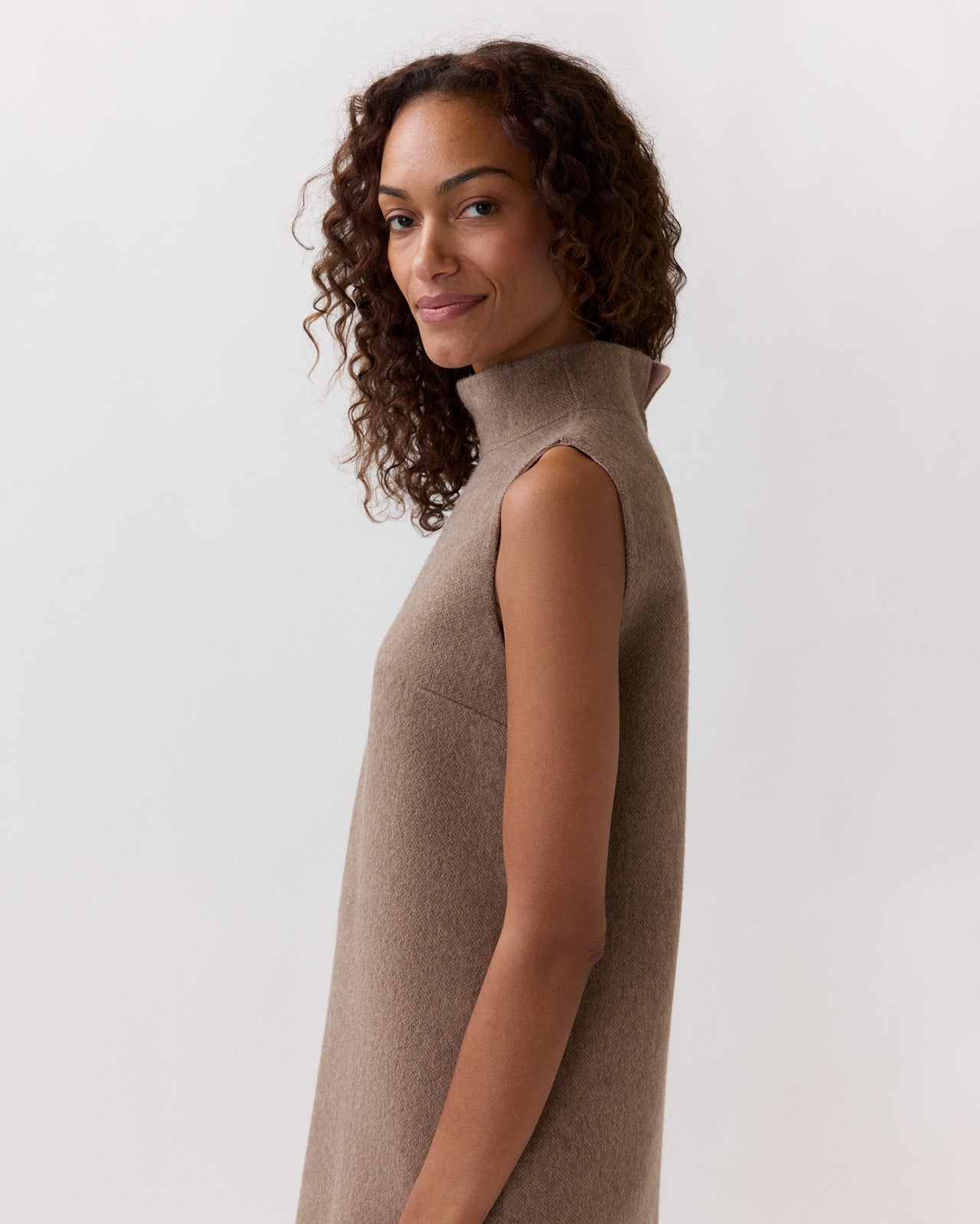 Reversible Sleeveless Ana Dress in Mink/Light Pink Double-Faced Melton