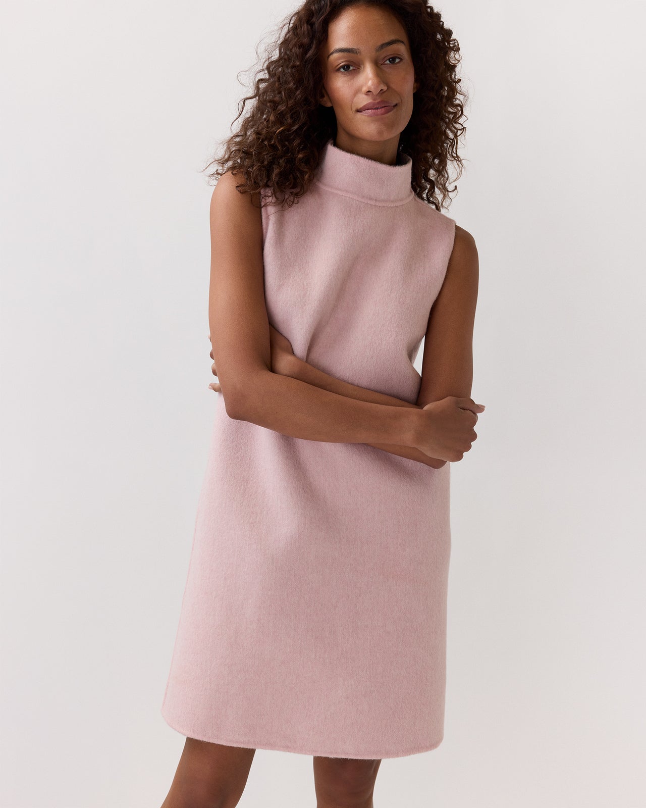Reversible Sleeveless Ana Dress in Mink/Light Pink Double-Faced Melton