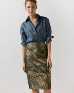 Load image into Gallery viewer, Aurora Skirt in Brown/Gold Metallic Floral Jacquard

