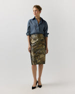 Load image into Gallery viewer, Aurora Skirt in Brown/Gold Metallic Floral Jacquard

