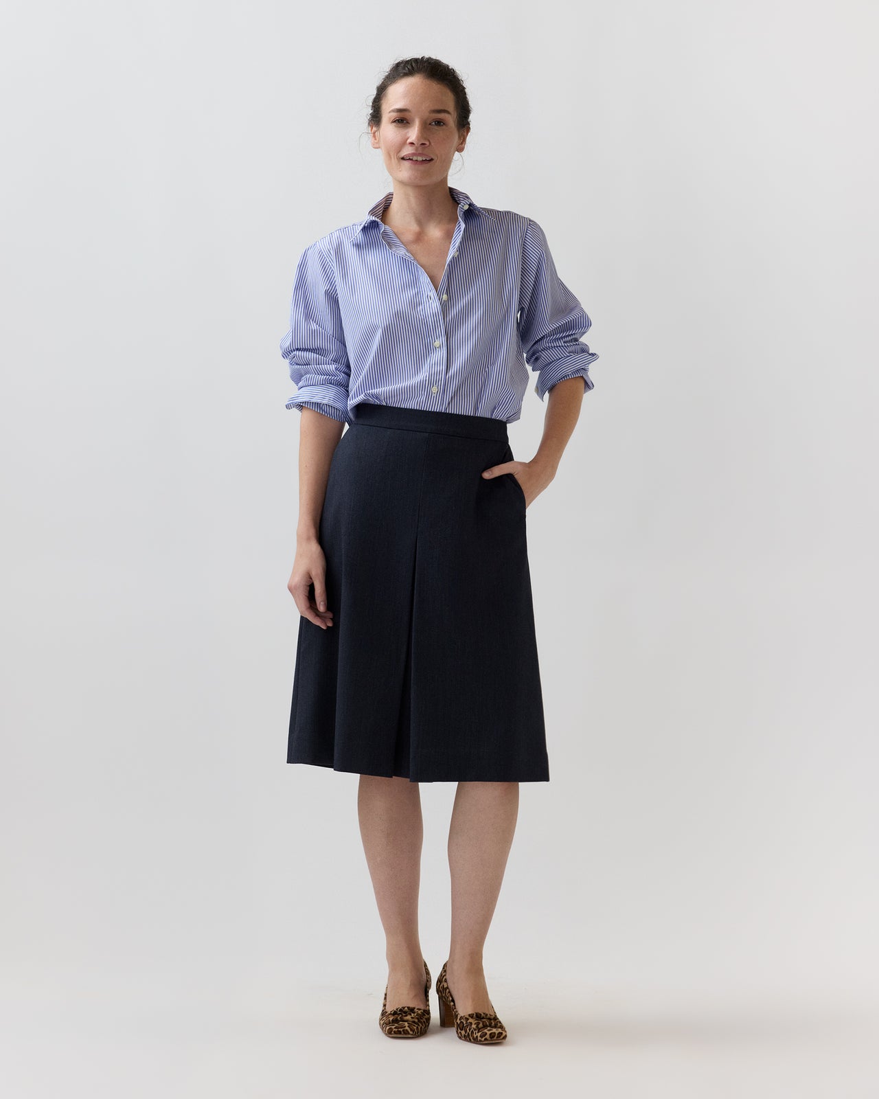 Jillian Skirt in Heather Navy Cavalry Twill