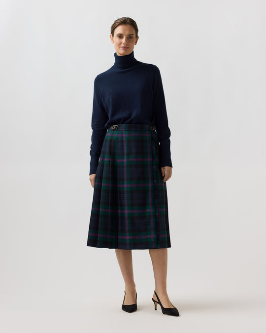 Kilt Skirt in Navy/Hunter/Magenta Baird Modern Tartan Wool