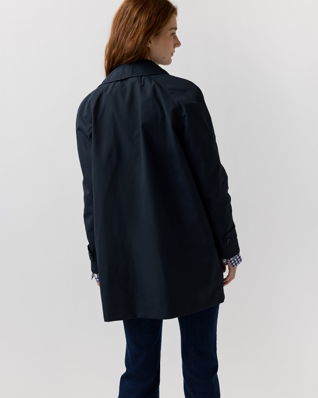 Short Balmacaan Coat in Navy Nylon
