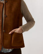 Load image into Gallery viewer, Reversible Sasha Vest in Brown Lamb Suede/Shearling
