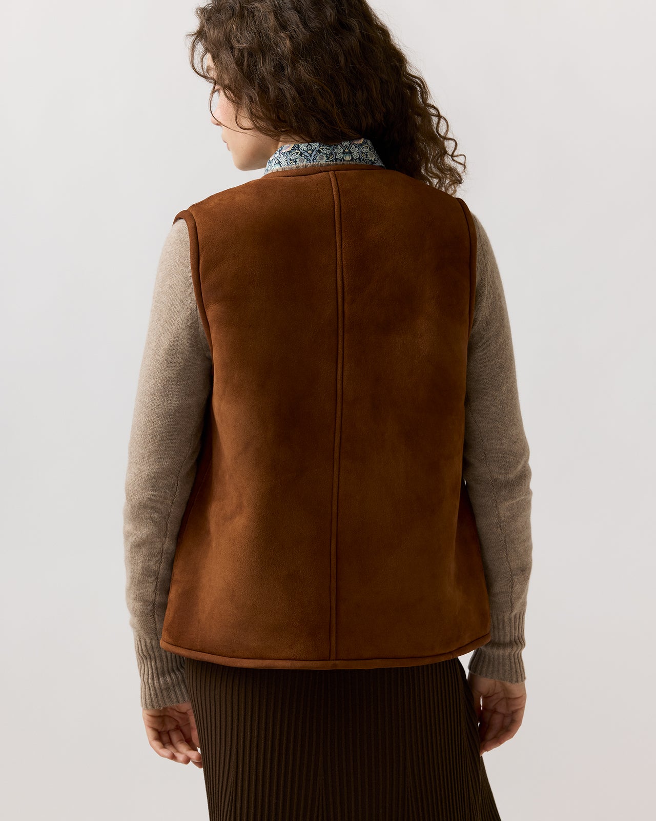 Reversible Sasha Vest in Brown Lamb Suede/Shearling