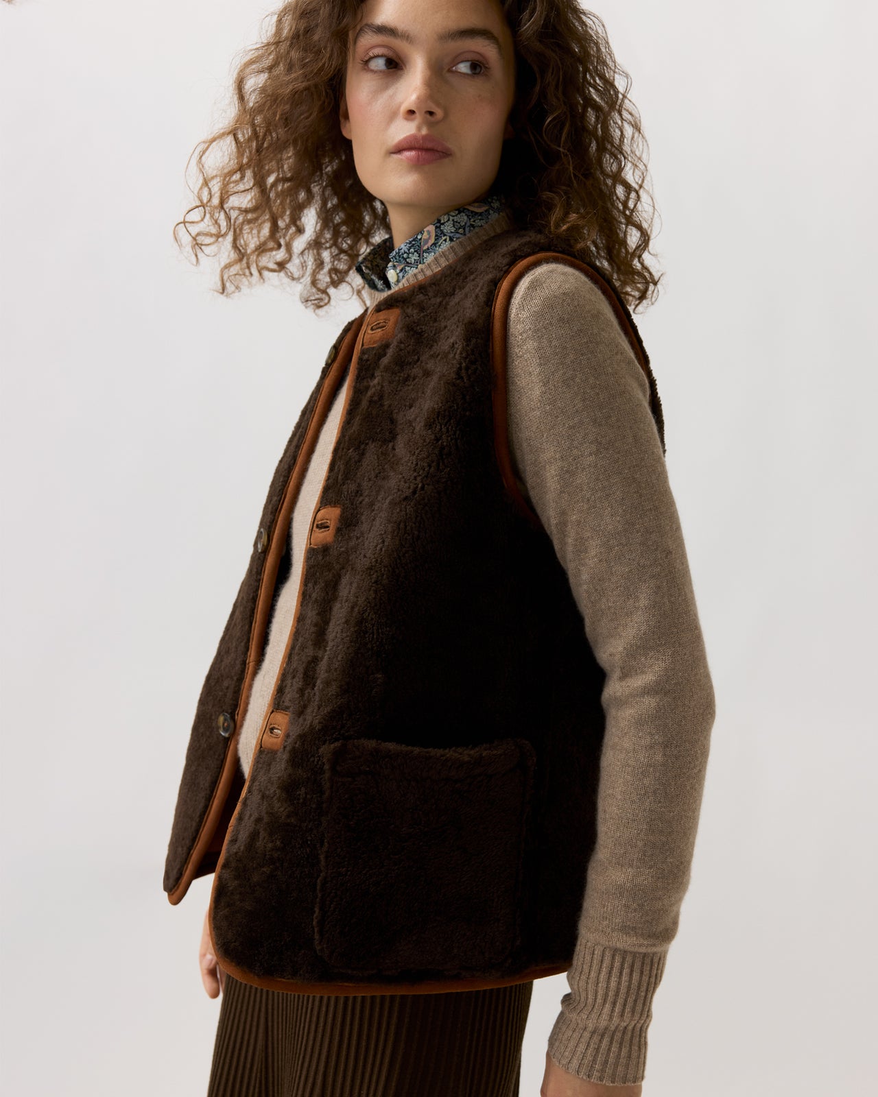 Reversible Sasha Vest in Brown Lamb Suede/Shearling