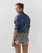 Load image into Gallery viewer, Track Short in Ivory/Indigo/Bordeaux Kensington Park Liberty Fabric

