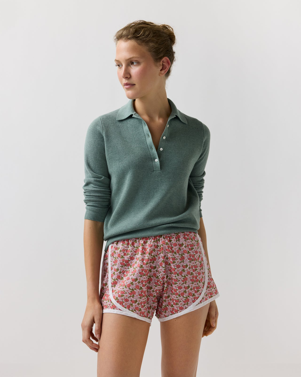 Track Short in Pink/Olive Charmain Liberty Fabric
