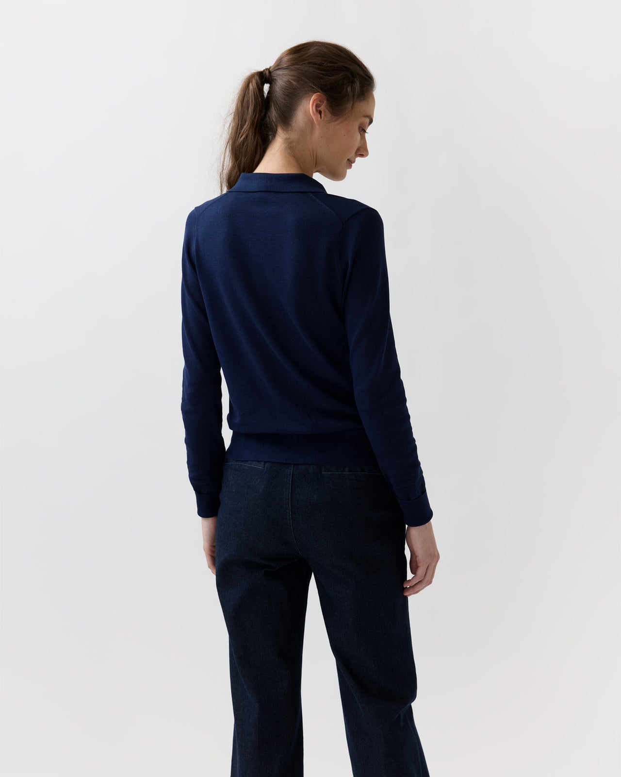 Alida Johnny-Collar Sweater in Navy Ice Cotton