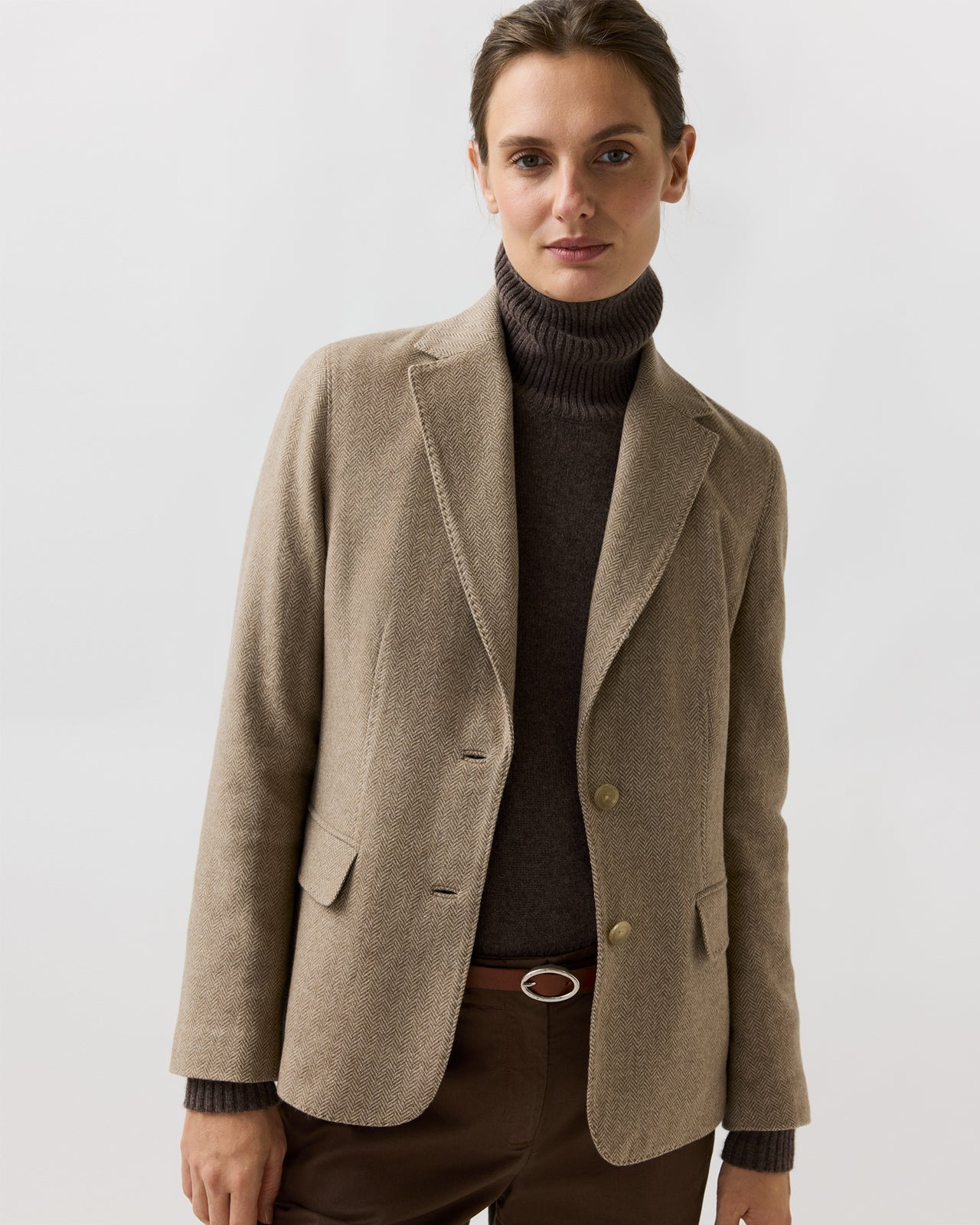 Palmer Jacket in Oat Cashmere Herringbone