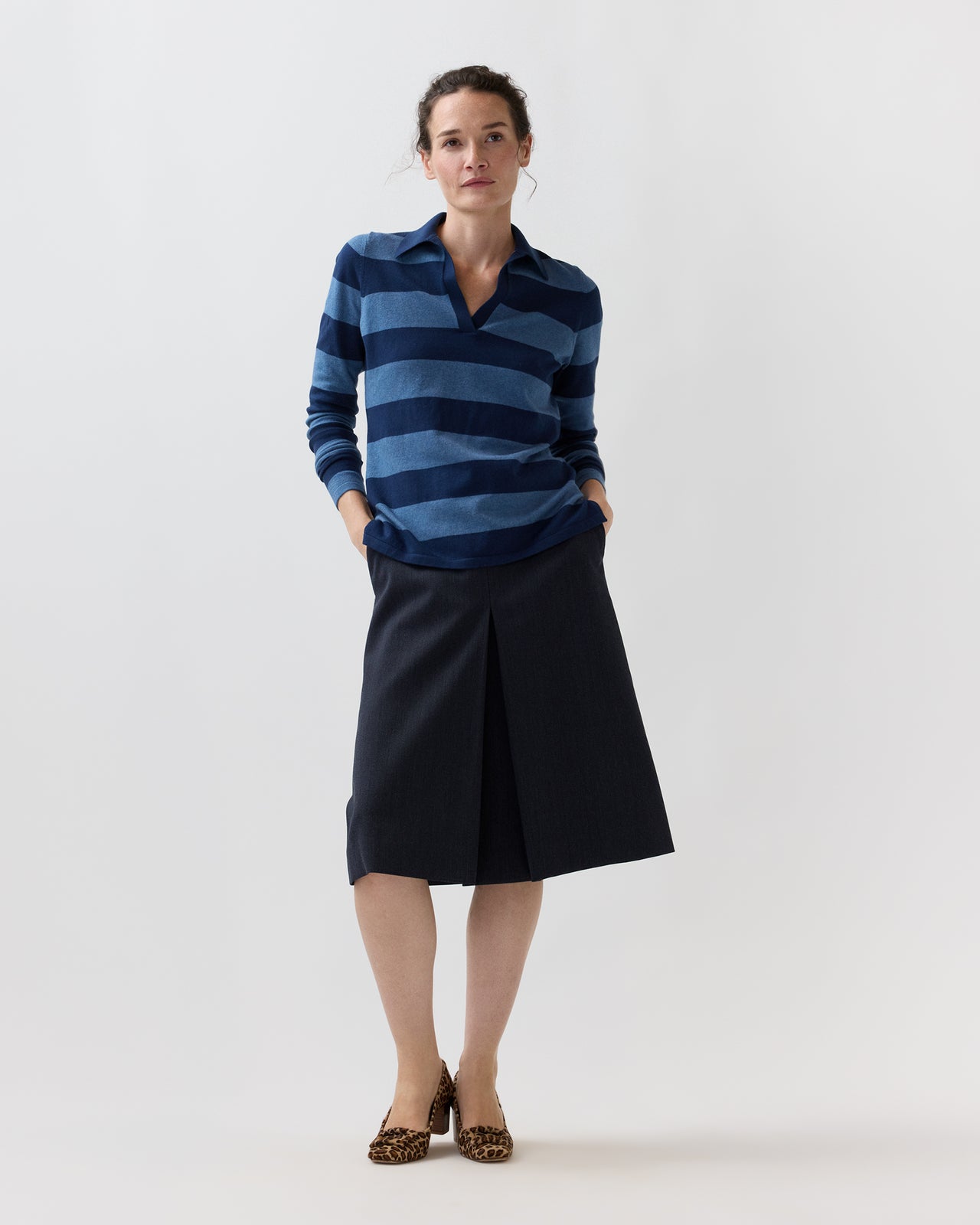 Georgina Rugby Sweater in Airforce Blue/Navy Stripe Cotton/Silk