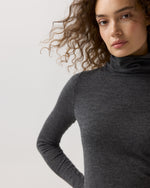 Load image into Gallery viewer, Superfine Funnel-Neck Sweater in Charcoal Cashmere
