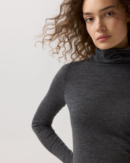 Superfine Funnel-Neck Sweater in Charcoal Cashmere
