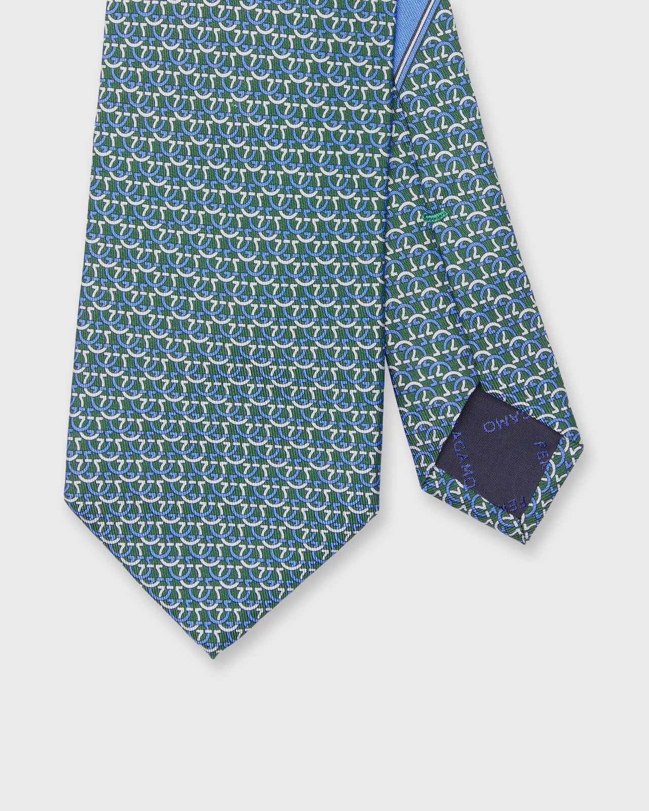 Silk Print Tie in Green Gancini Links