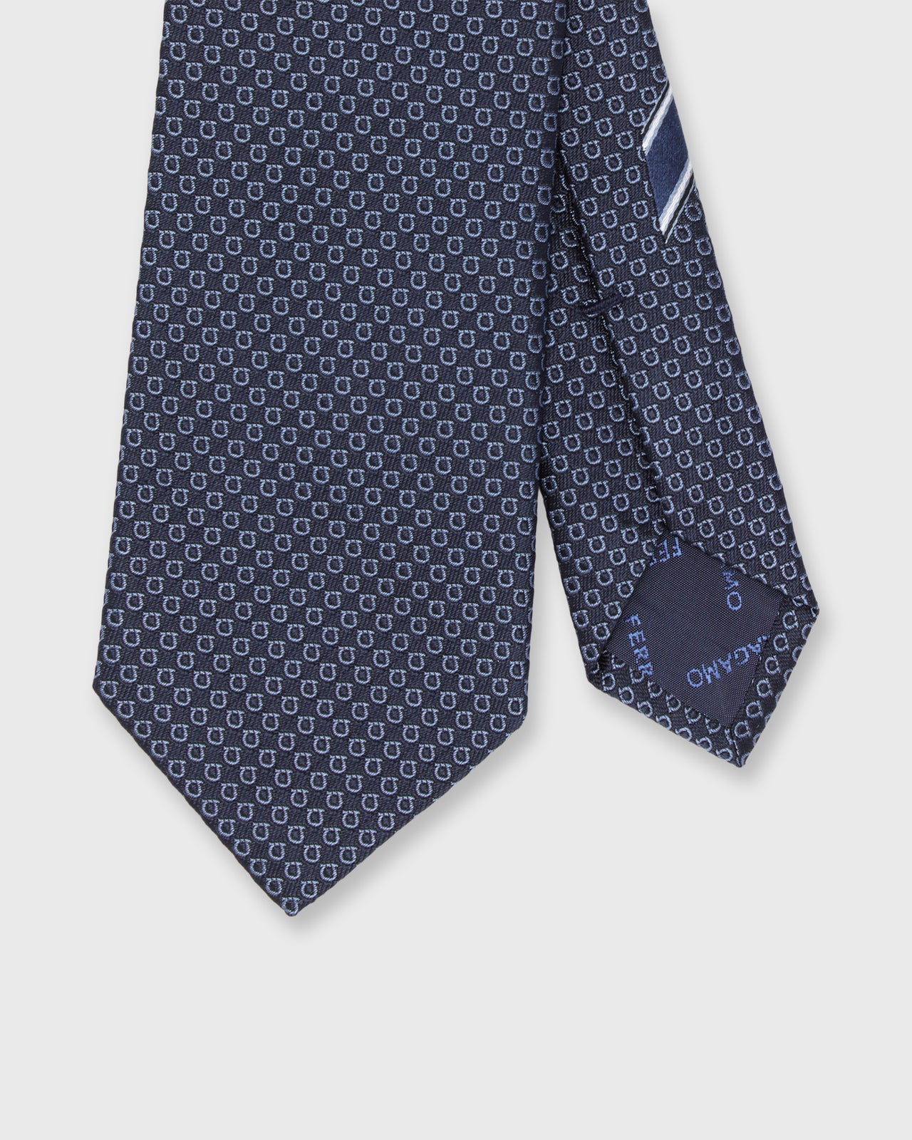 Silk Print Tie in Dark Blue Gancini
