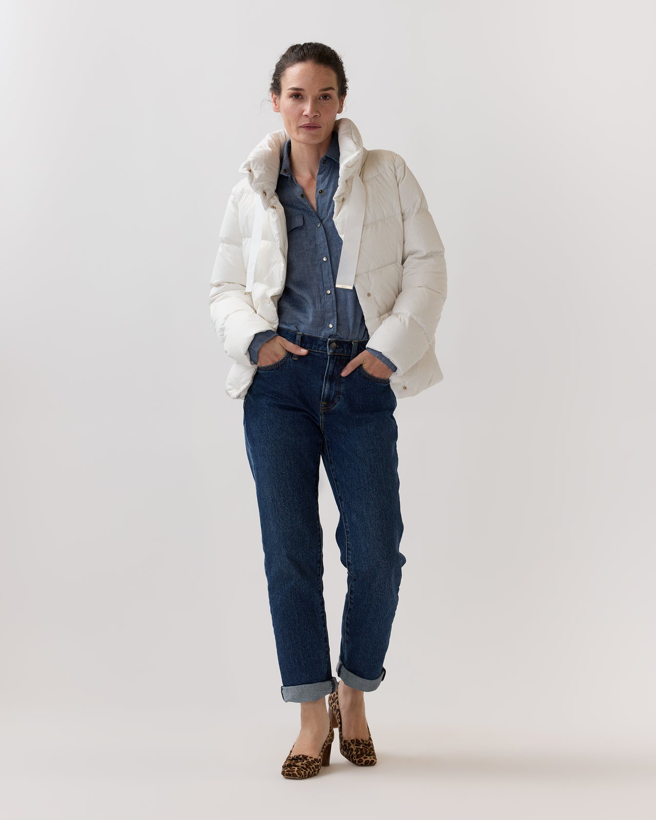Sateen Nylon Short Jacket in White
