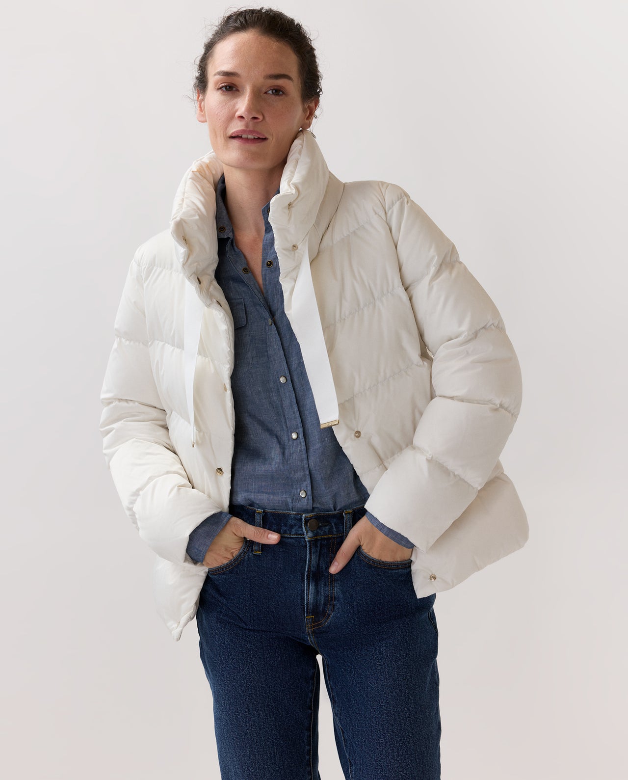 Sateen Nylon Short Jacket in White