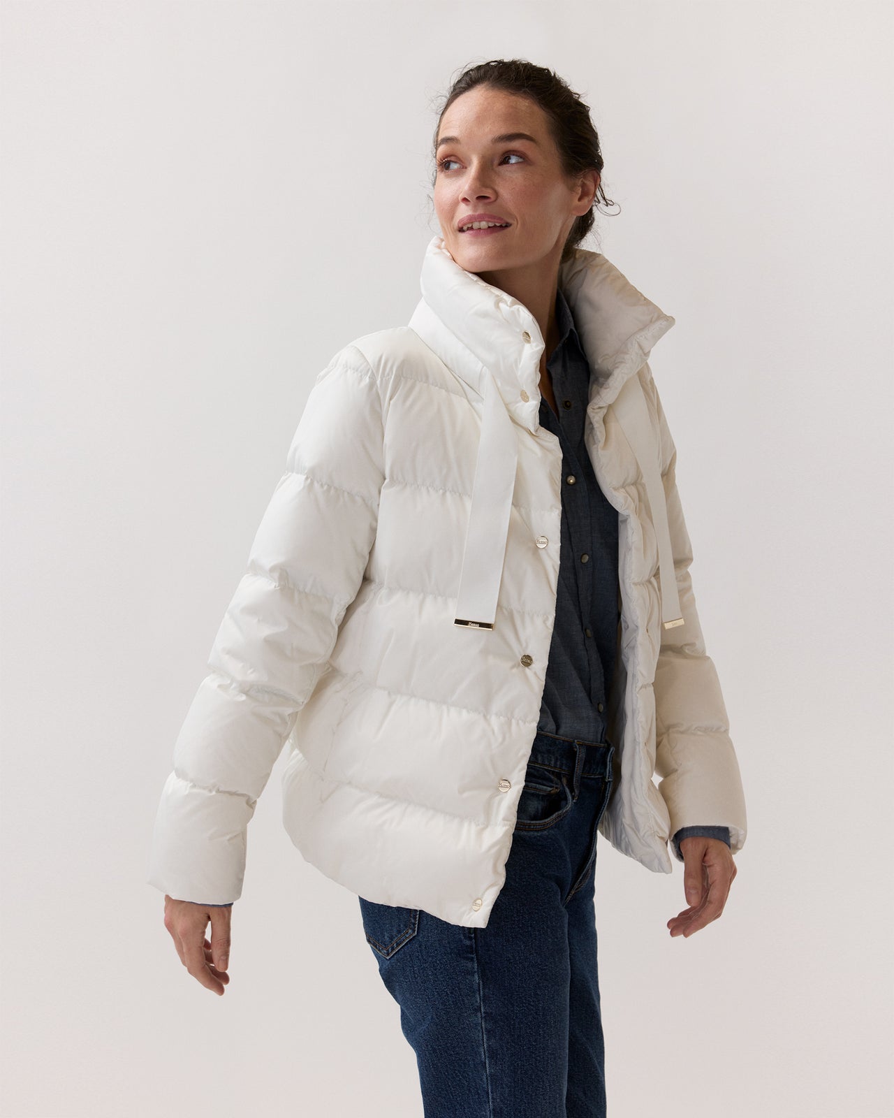 Sateen Nylon Short Jacket in White