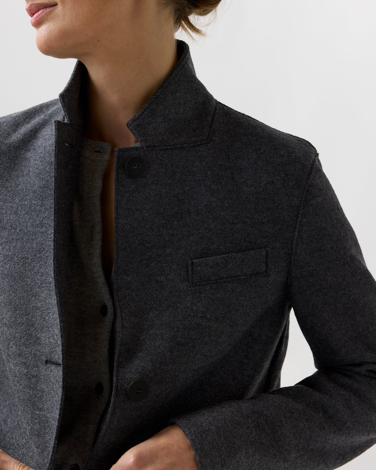 Stand Up Collar Blazer in Grey Melange