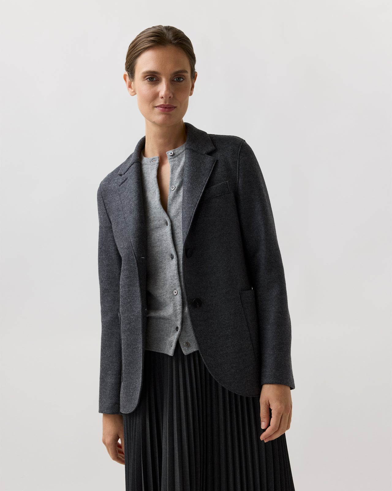 Stand Up Collar Blazer in Grey Melange