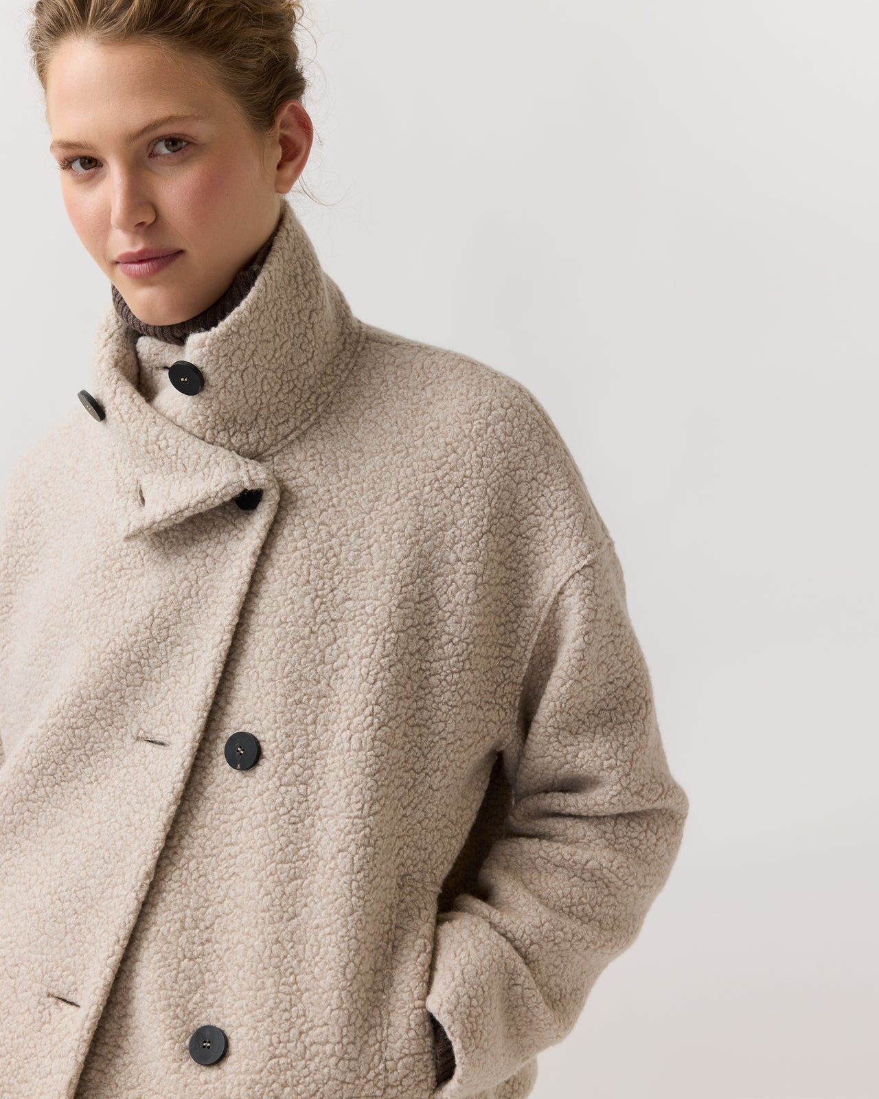 Cropped Funnel Jacket in Almond
